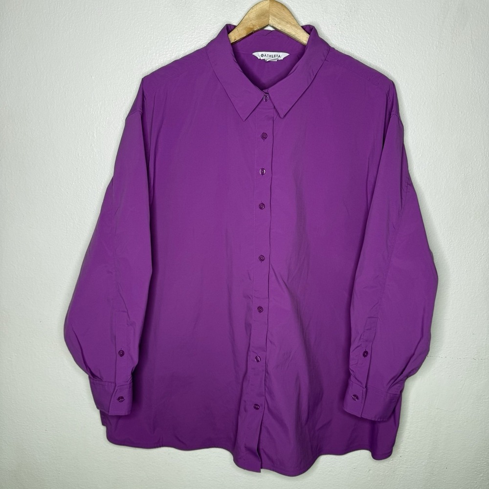 Athleta Oversized Poplin Top Jazzy Purple Womens 2X Button Up Shirt Business